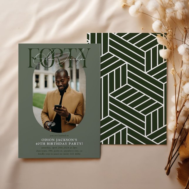 Modern Oval Photo & Signature 40th Birthday Invitation (Creator Uploaded)