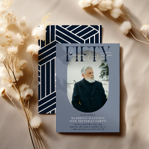 Modern Oval Photo & Signature 50th Birthday Invitation