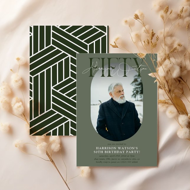 Modern Oval Photo & Signature 50th Birthday Invitation (Creator Uploaded)