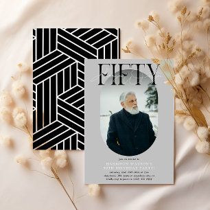Modern Oval Photo & Signature 50th Birthday Invitation