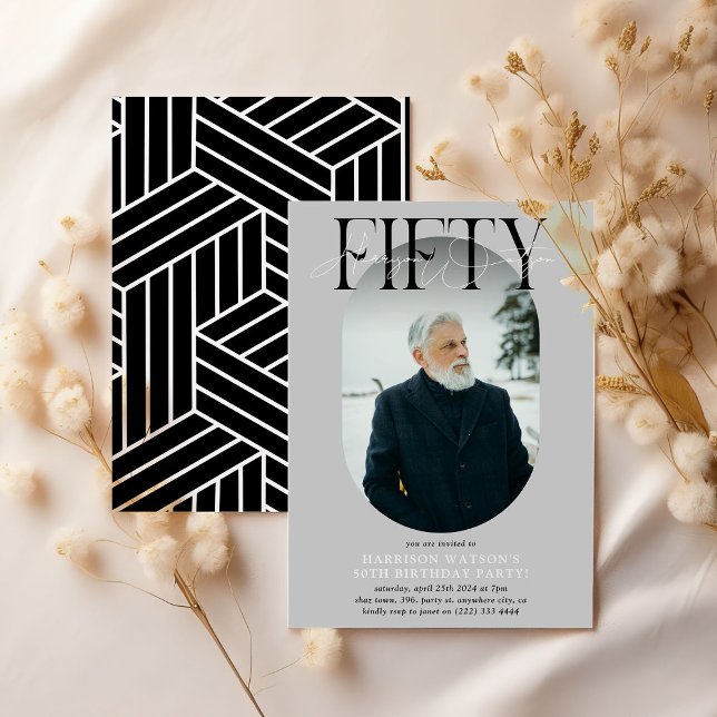 Modern Oval Photo & Signature 50th Birthday Invitation (Creator Uploaded)