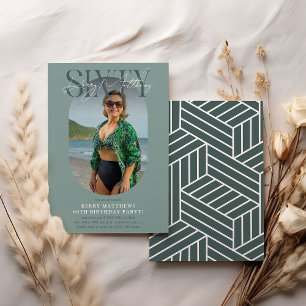 Modern Oval Photo & Signature 60th Birthday Invitation