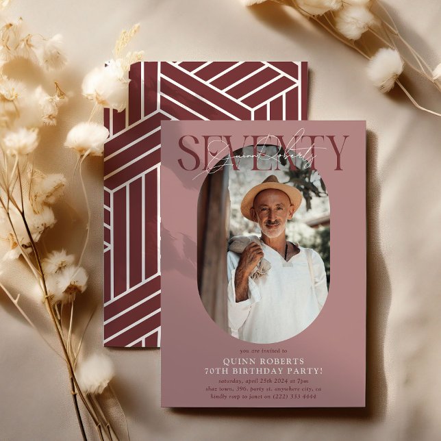 Modern Oval Photo & Signature 70th Birthday Invitation (Creator Uploaded)