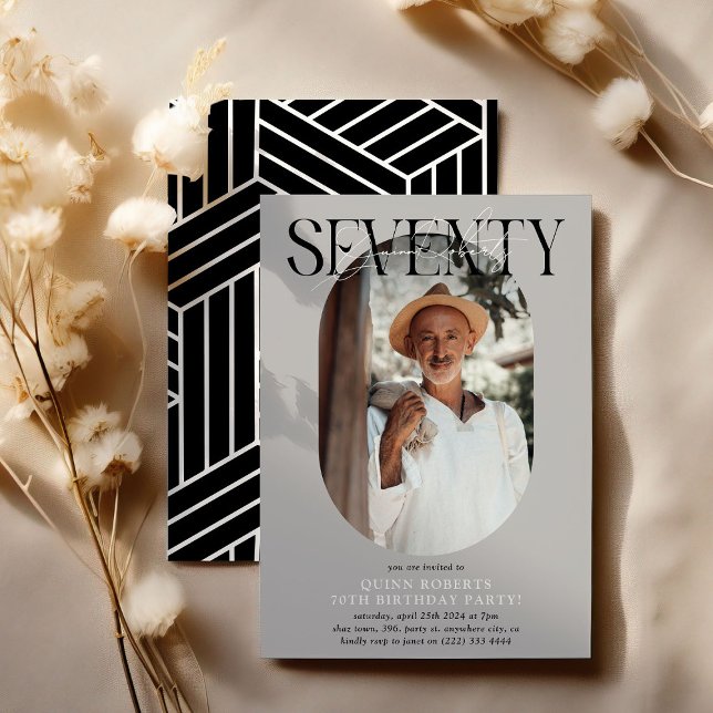 Modern Oval Photo & Signature 70th Birthday Invitation (Creator Uploaded)