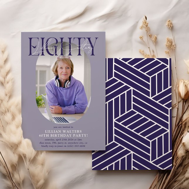Modern Oval Photo & Signature 80th Birthday Invitation (Creator Uploaded)