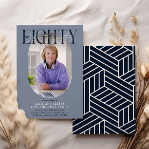 Modern Oval Photo & Signature 80th Birthday Invitation