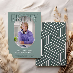 Modern Oval Photo & Signature 80th Birthday Invitation