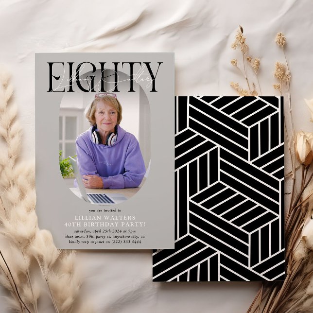 Modern Oval Photo & Signature 80th Birthday Invitation (Creator Uploaded)