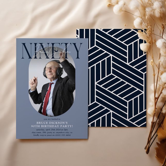 Modern Oval Photo & Signature 90th Birthday Invitation (Creator Uploaded)