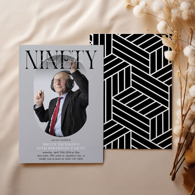 Modern Oval Photo & Signature 90th Birthday Invitation (Creator Uploaded)