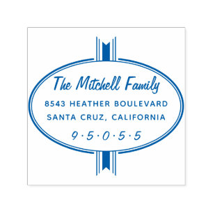 Modern Oval Ribbon Family Name Return Address Self-inking Stamp