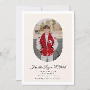 Modern Oval Script High School Photo Graduation Invitation