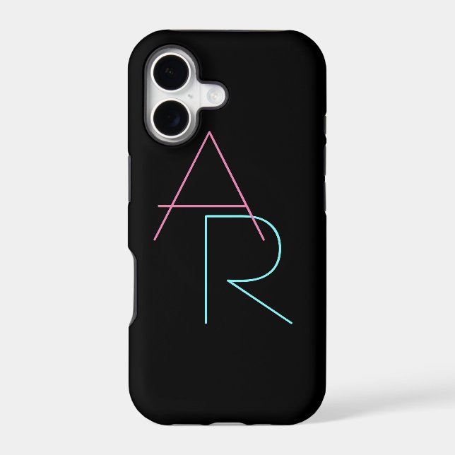 Modern Overlapping Initials | Pink Turquoise Black (Back)
