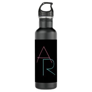 Modern Overlapping Initials Pink Turquoise Black 710 Ml Water Bottle