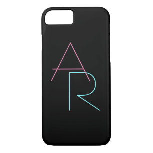 Modern Overlapping Initials Pink Turquoise Black Case-Mate iPhone Case