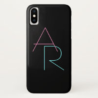Modern Overlapping Initials | Pink Turquoise Black