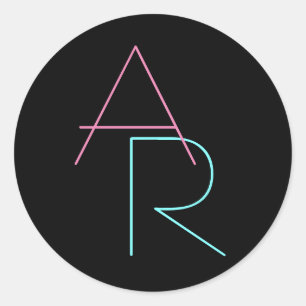 Modern Overlapping Initials   Pink Turquoise Black Classic Round Sticker