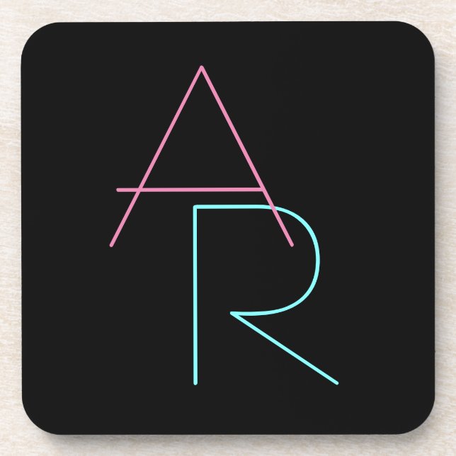 Modern Overlapping Initials | Pink Turquoise Black Coaster (Front)