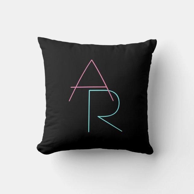 Modern Overlapping Initials | Pink Turquoise Black Cushion (Front)