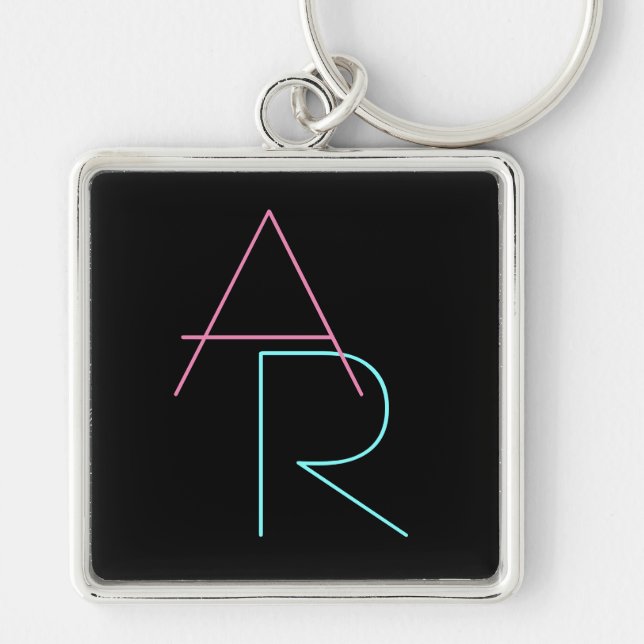 Modern Overlapping Initials | Pink Turquoise Black Key Ring (Front)
