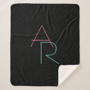 Modern Overlapping Initials   Pink Turquoise Black Sherpa Blanket
