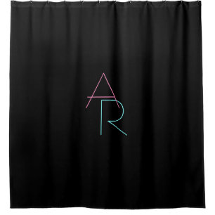 Modern Overlapping Initials   Pink Turquoise Black Shower Curtain