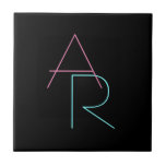 Modern Overlapping Initials | Pink Turquoise Black Tile<br><div class="desc">Cool,  modern overlapping initials.</div>