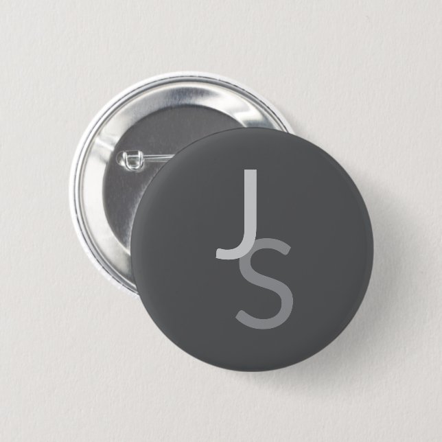 Modern Overlapping Monogrammed Initials | Grey 6 Cm Round Badge (Front & Back)