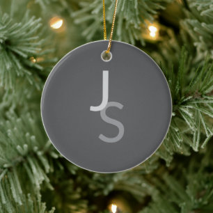 Modern Overlapping Monogrammed Initials   Grey Ceramic Tree Decoration