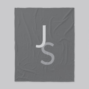 Modern Overlapping Monogrammed Initials Grey Fleece Blanket