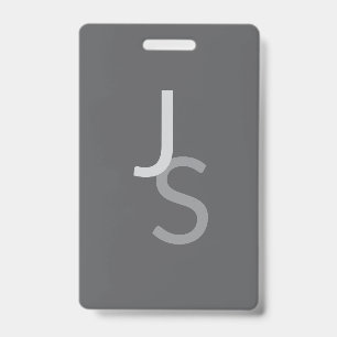 Modern Overlapping Monogrammed Initials Grey ID Badge