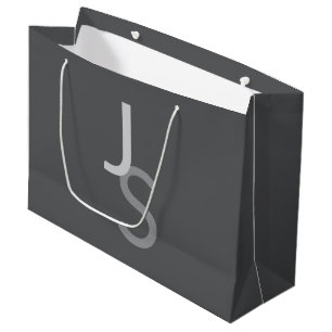 Modern Overlapping Monogrammed Initials Grey Large Gift Bag