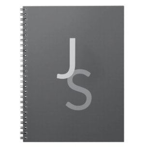 Modern Overlapping Monogrammed Initials   Grey Notebook