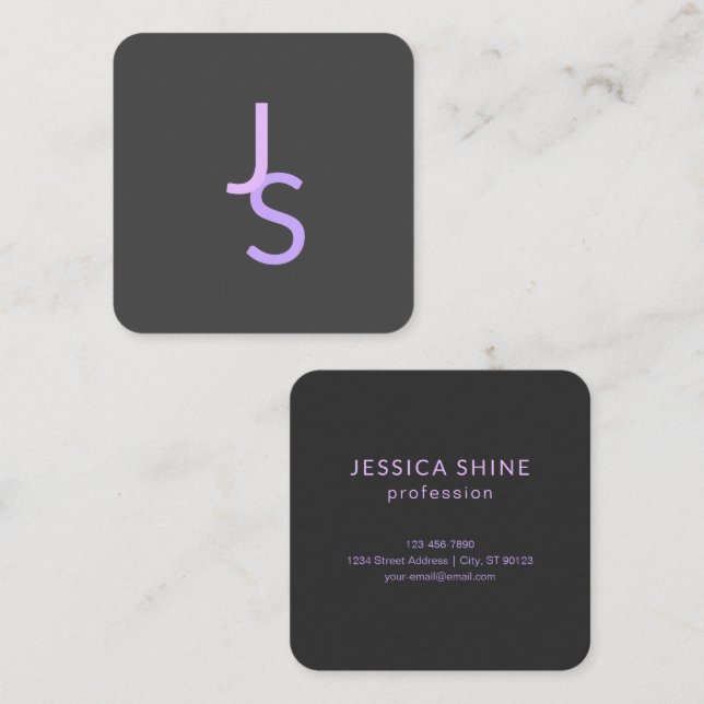 Modern Overlapping Monogrammed Initials | Grey Square Business Card (Front/Back)