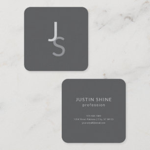 Modern Overlapping Monogrammed Initials   Grey Square Business Card