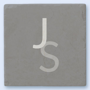 Modern Overlapping Monogrammed Initials   Grey Stone Coaster