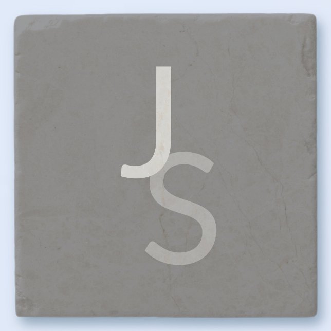 Modern Overlapping Monogrammed Initials | Grey Stone Coaster (Creator Uploaded)