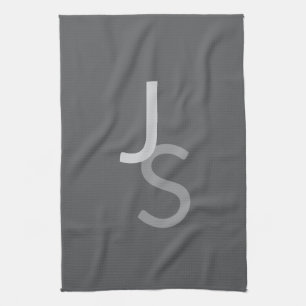 Modern Overlapping Monogrammed Initials   Grey Tea Towel