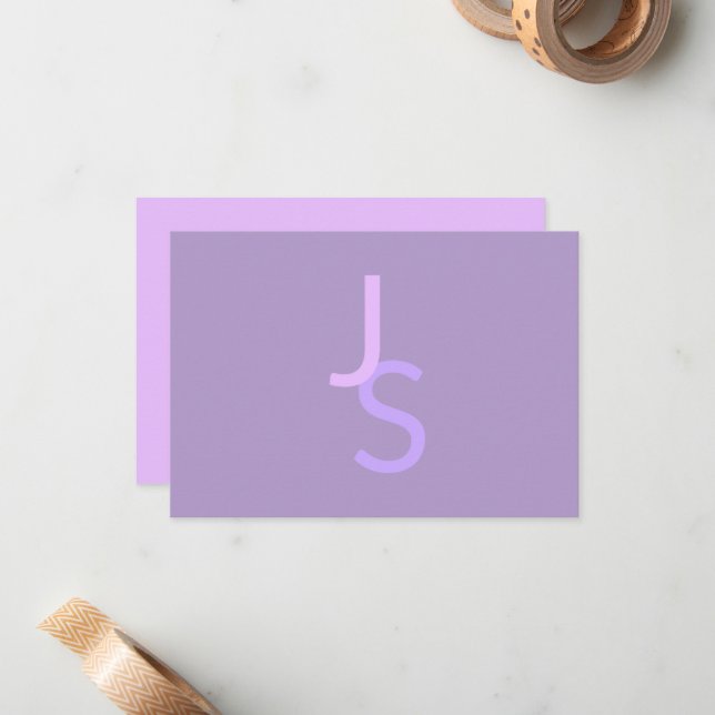 Modern Overlapping Monogrammed Initials | Purple Card (Front/Back In Situ)