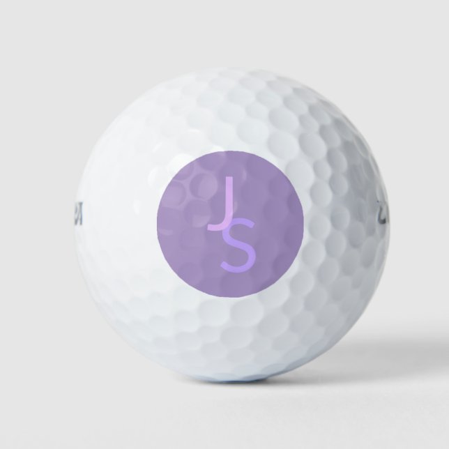 Modern Overlapping Monogrammed Initials | Purple Golf Balls (Front)