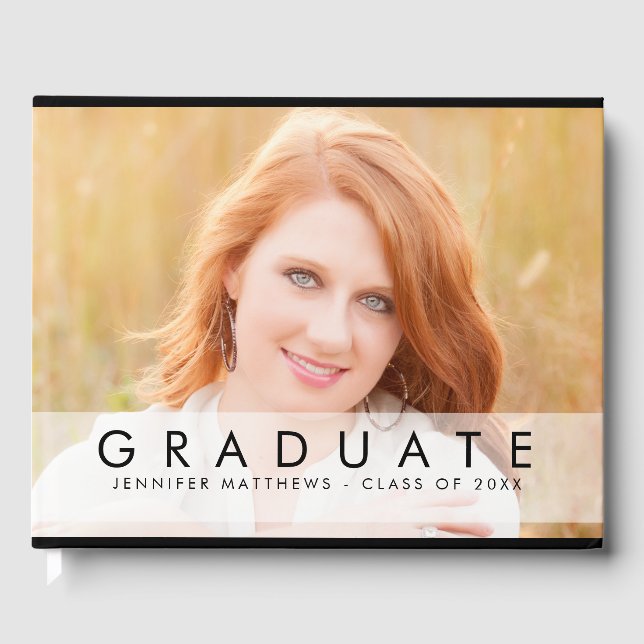 Modern Overlay Photo Collage Graduation Guest Book (Front)