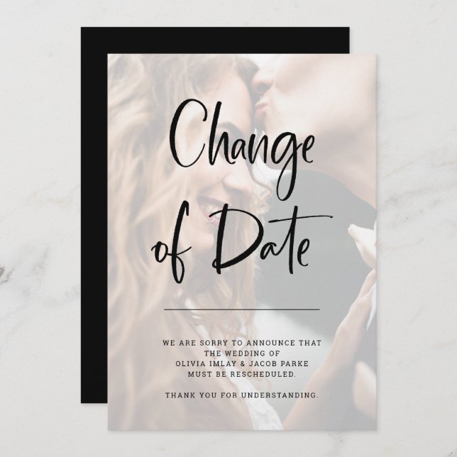 Modern Overlay | Photo Wedding Change of Date Invitation (Front/Back)