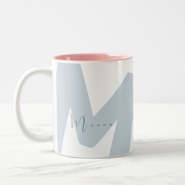 Modern Oversized Monogrammed Initial Script Name M Two-Tone Coffee Mug (Left)