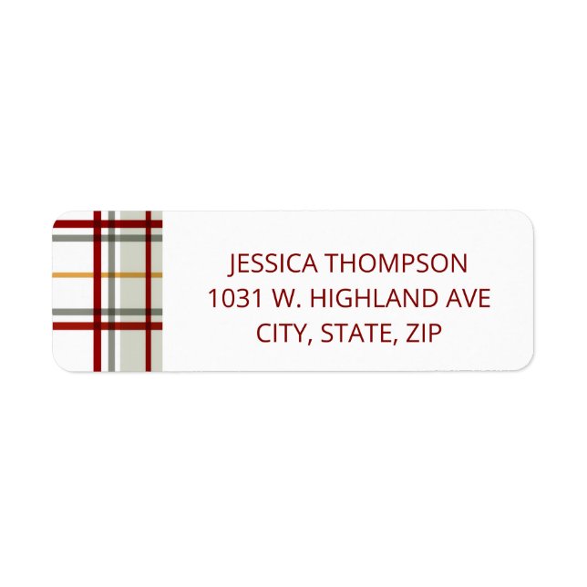 Modern Oversized Plaid Holiday Return Address  (Front)