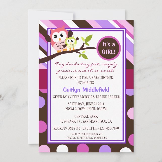 Modern Owls Baby Shower Invite (Front)