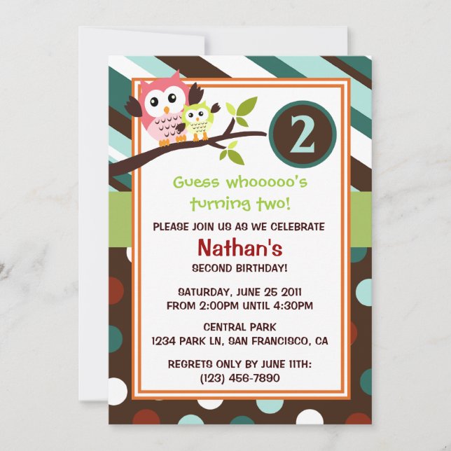 Modern Owls Birthday Invite (Front)