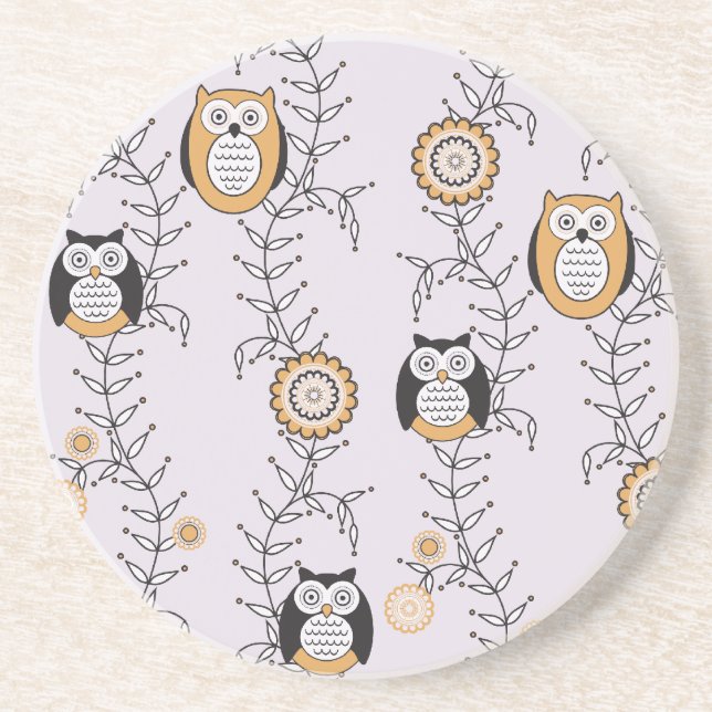 Modern Owls Patterned Coaster (Front)