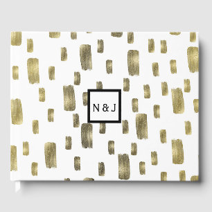 Modern Paint Brush Gold Copper Bronze Sparkle Guest Book