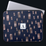 Modern Paint Brush Rose Gold & Navy Blue Sparkle Laptop Sleeve<br><div class="desc">Custom design</div>