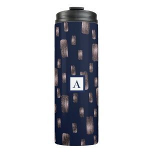 Modern Paint Brush Rose Gold & Navy Blue Sparkle Thermal Tumbler